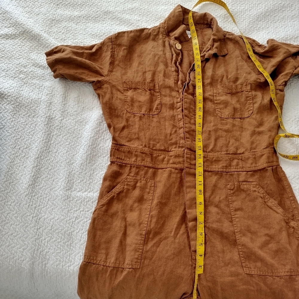 Casual Linen-Blend Utility Jumpsuit - Brown - Picture 10 of 11